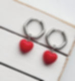 Stainless Steel Silver Red Heart Hexagon Handmade Earrings