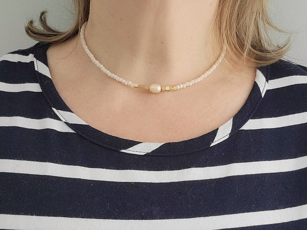 Thumbnail: Nude Crystals Freshwater Pearl Hematite Handmade Necklace