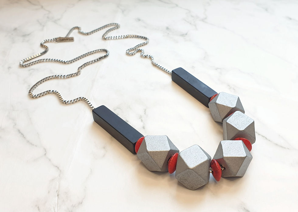 Thumbnail: Silver Wood Polyhedrons Necklace