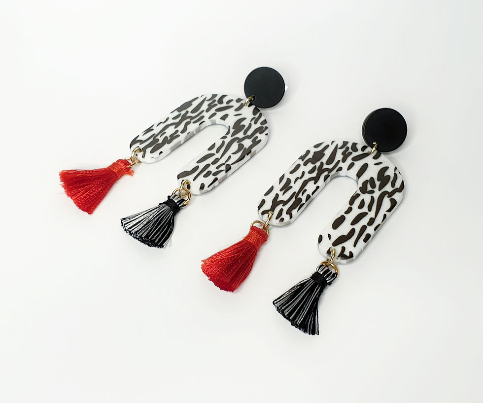 Thumbnail: U Shape Zebra Tassel Handmade Earrings