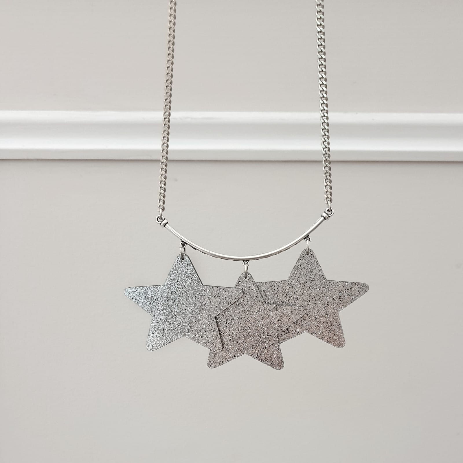 Glitters/Black 3 Stars Handmade Necklace