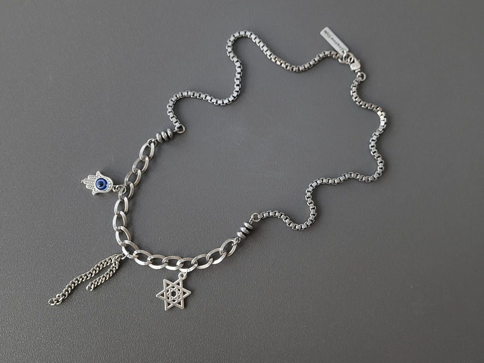 Thumbnail: Hamsa, Star of David Funky Silver Plated Necklace