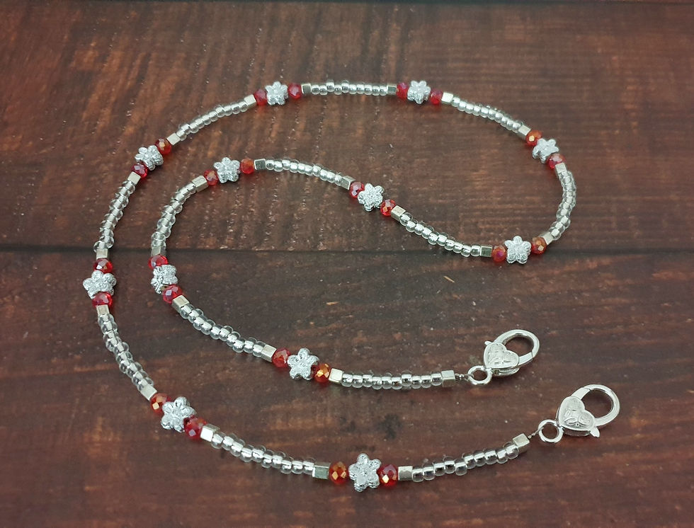 Thumbnail: Silver & Red Crystals Glasses Chain / Mask Chain