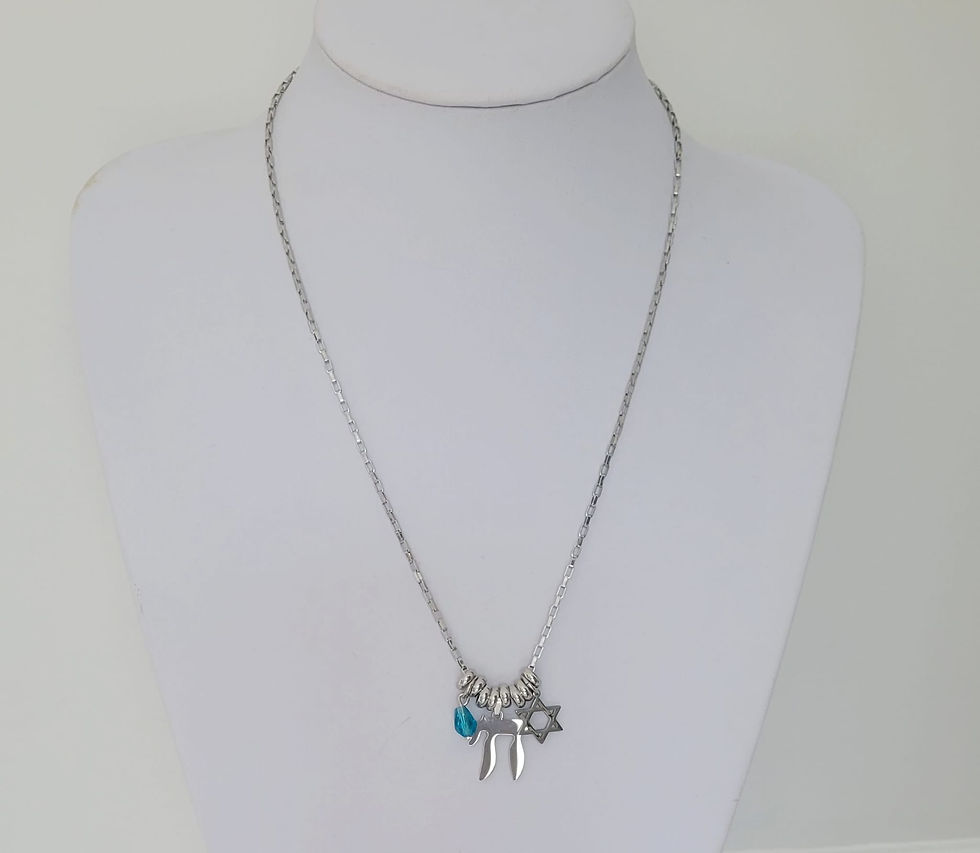 Thumbnail: Jewish Jewelry: Chai & Star of David Stainless Steel Necklace