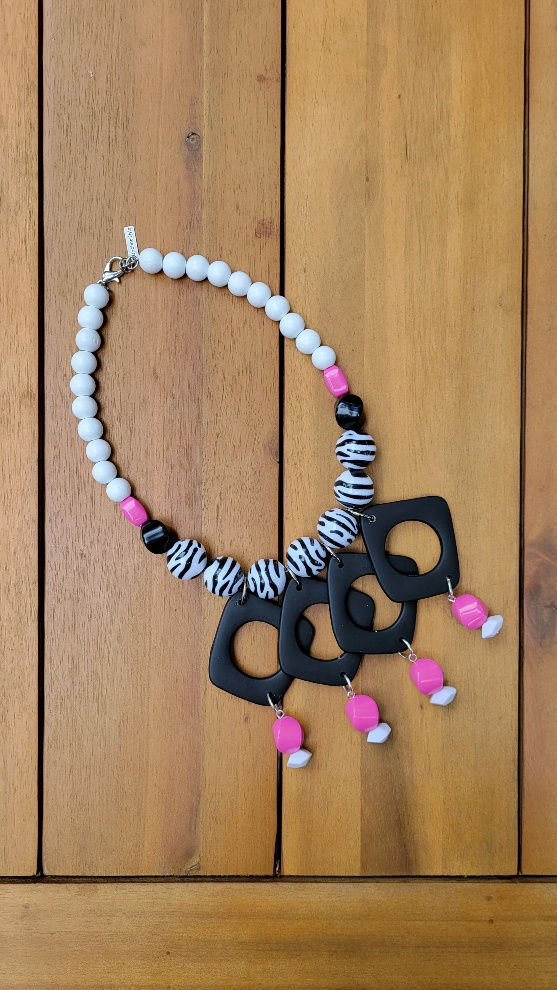 Thumbnail: Fuchsia / Zebra Acrylic Handmade Necklace