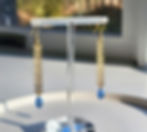 Leaves Blue Crystal Hanging Handmade Gold Plated Earrings