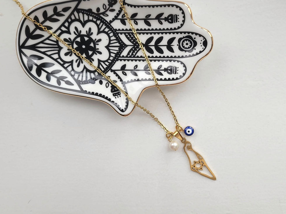 Thumbnail: Jewish Jewelry Small Handmade Israel Map Necklace Pearl Evil Eye(Gold/Silver)