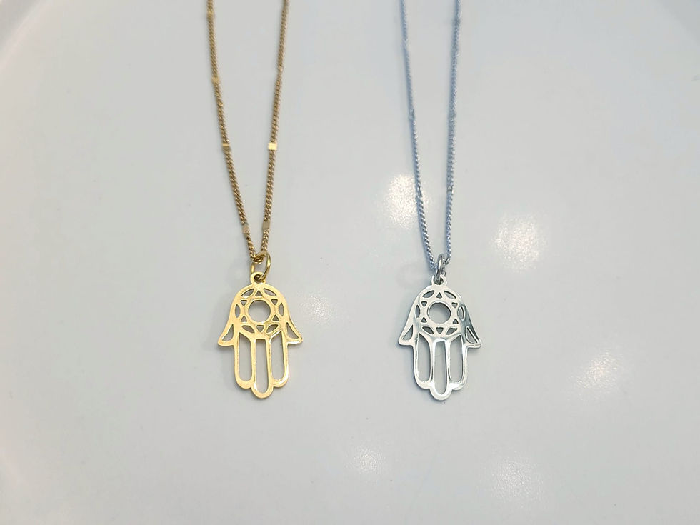 Thumbnail: Hamsa & Star of David Stainless Steel Necklace