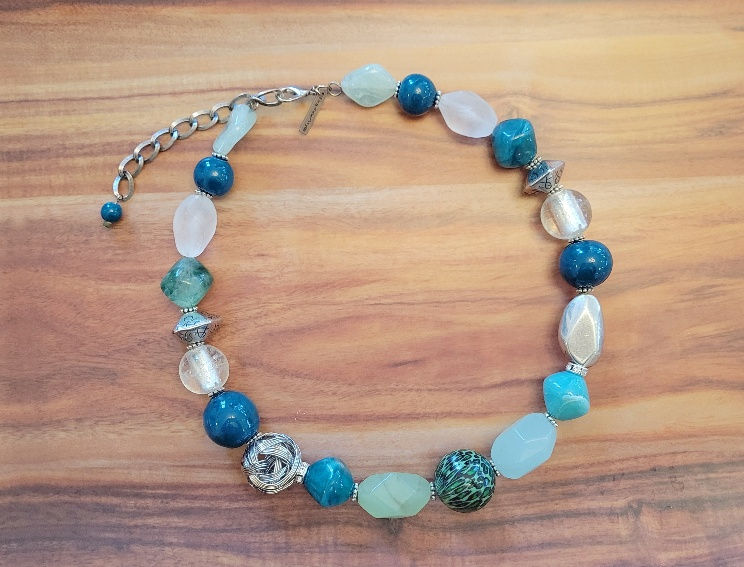 Round Eclectic Handmade Beaded Necklace in Green Colors