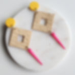 Straw Rattan with Fuchsia / Yellow Handmade Earrings