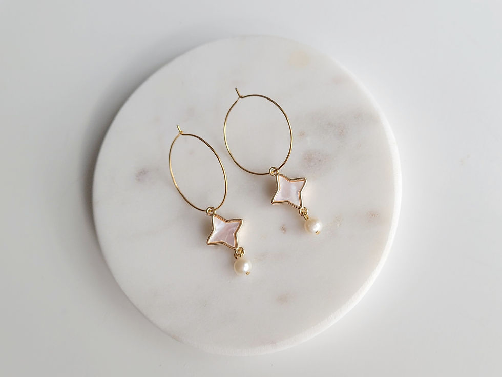 18k Gold Plated Shell Star Pearl Hoops Earrings