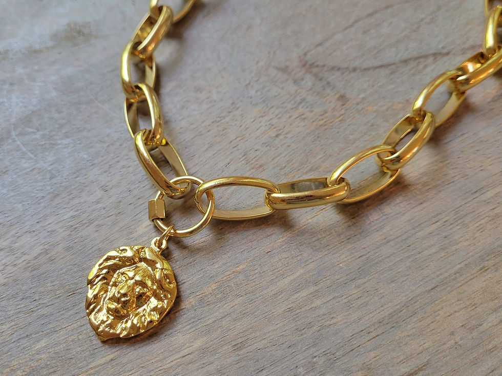 Thumbnail: Chunky Lion Pendant Gold Plated Necklace