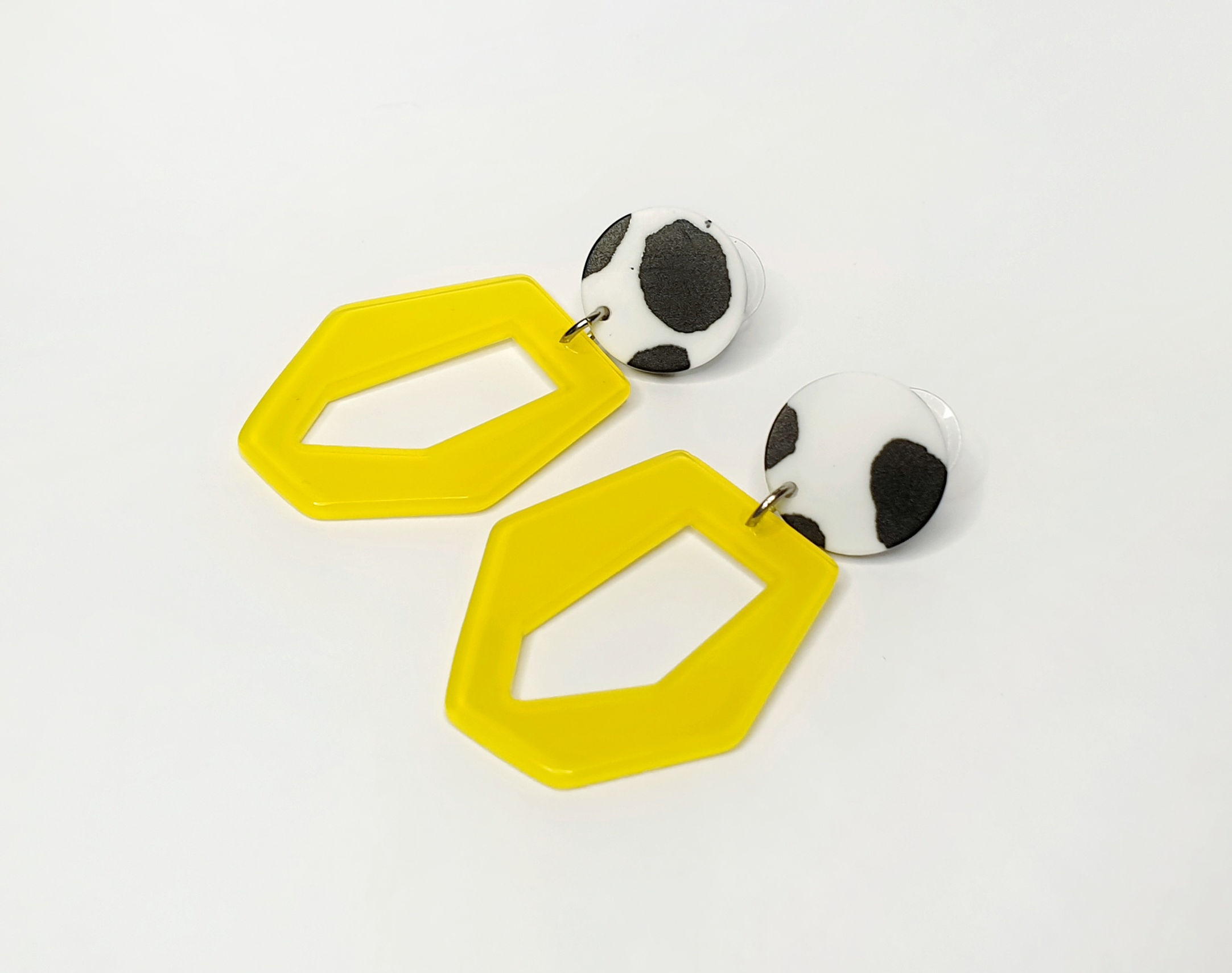 Geometric Shapes Zebra & Yellow Earrings