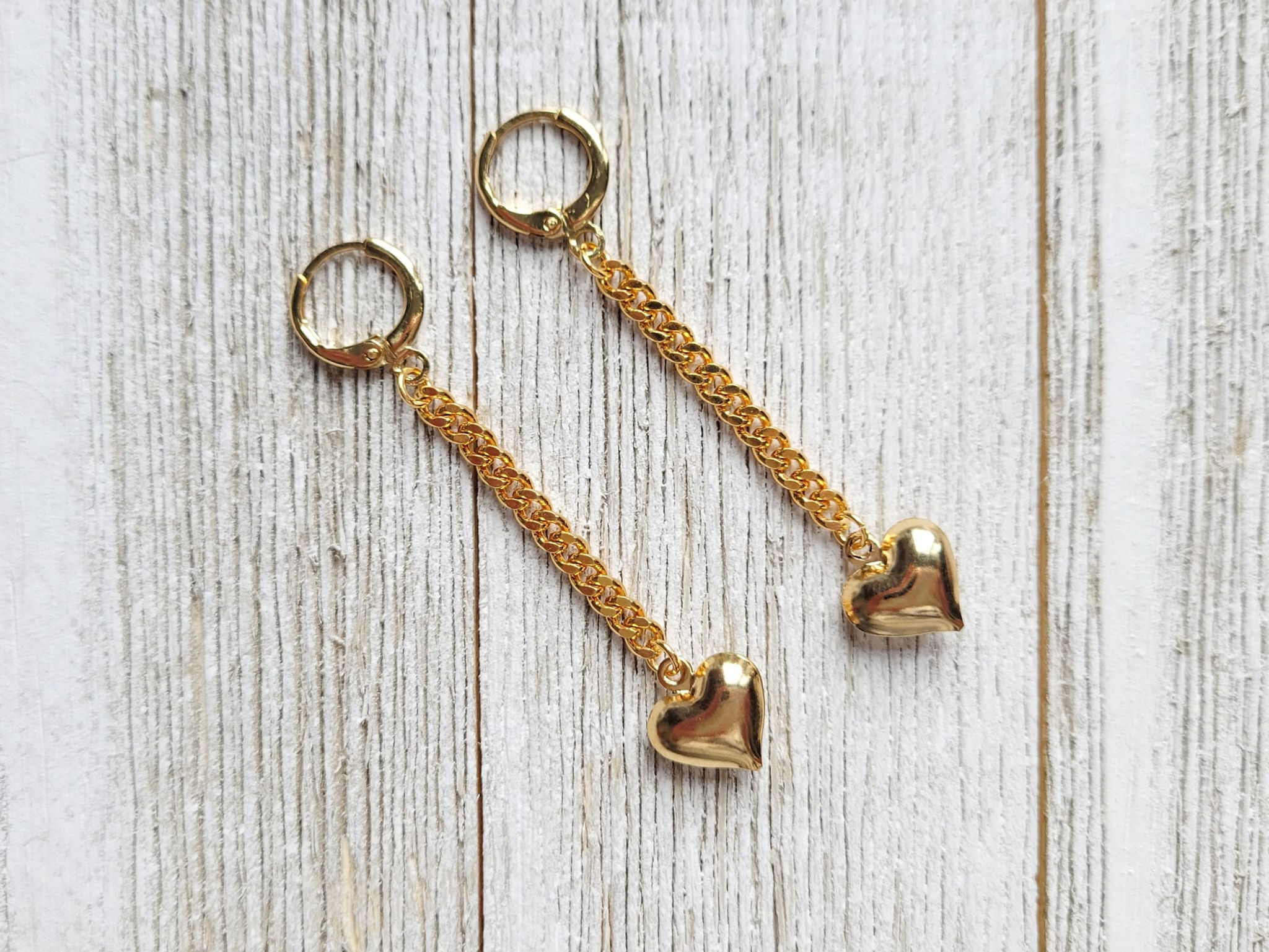 Gold Plated Heart Hanging Earrings