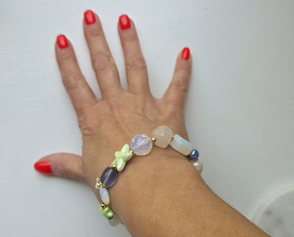 Thumbnail: Beach Blue Green Beaded Gold plated Handmade Bracelet