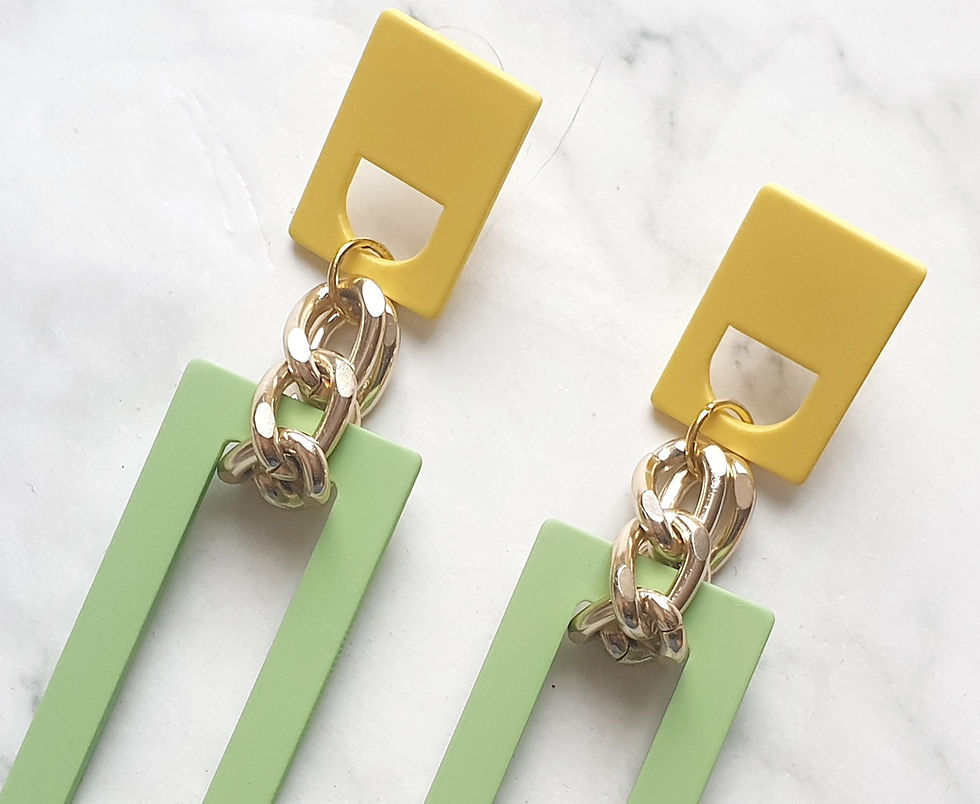 Thumbnail: Geometric Shapes Gold Green / Yellow Earrings