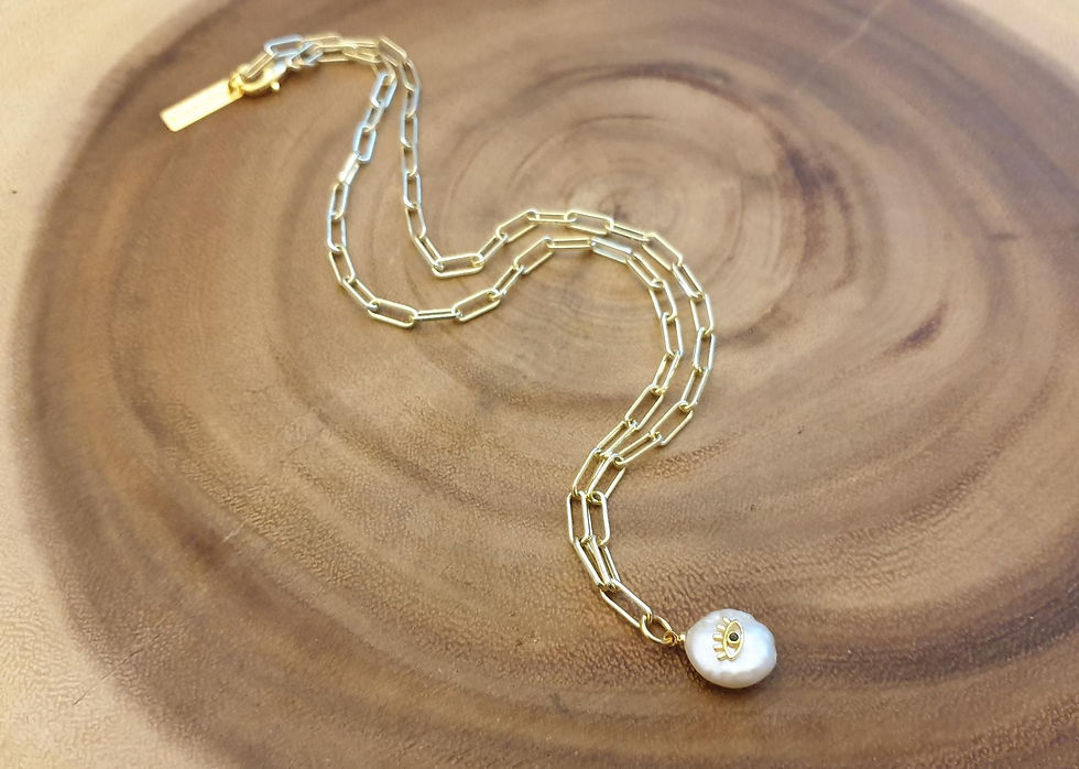 Thumbnail: Gold Plated Necklace - Evil Eye Pearl Charm