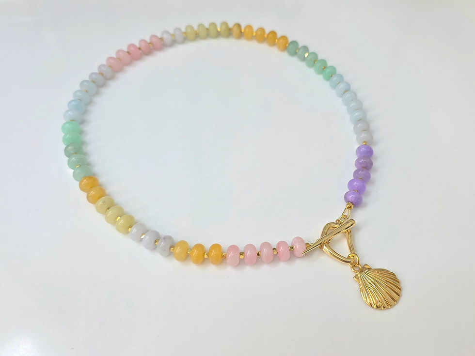 Thumbnail: Rondelle Natural Stone Beaded Handmade Necklace Gold/Silver Shell Pendant