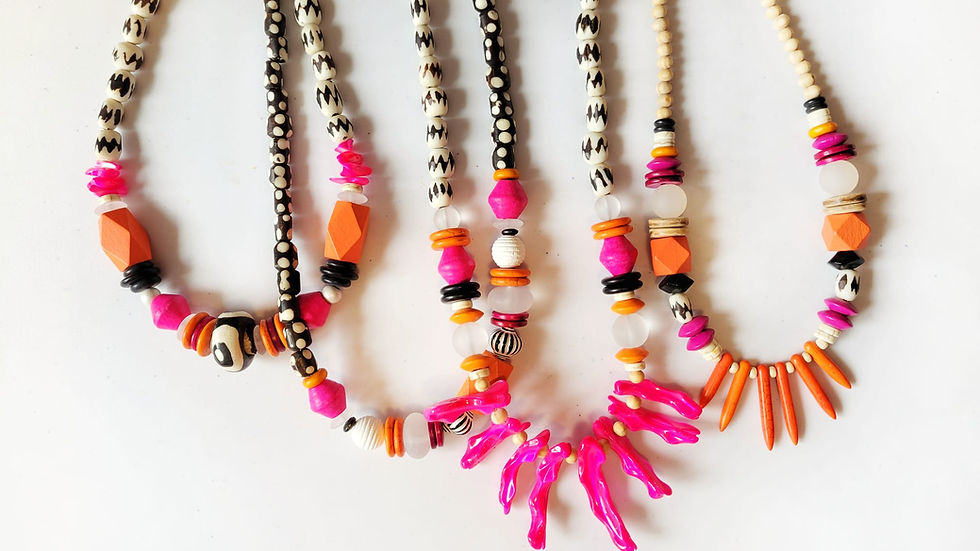 Thumbnail: Boho Tribal Style Fuchsia Shell Fan Handmade Necklaces