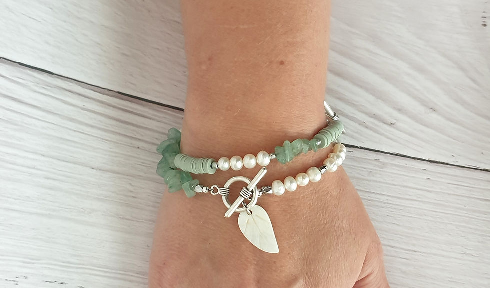 Thumbnail: Pearl & Aventurine Handmade Bracelet