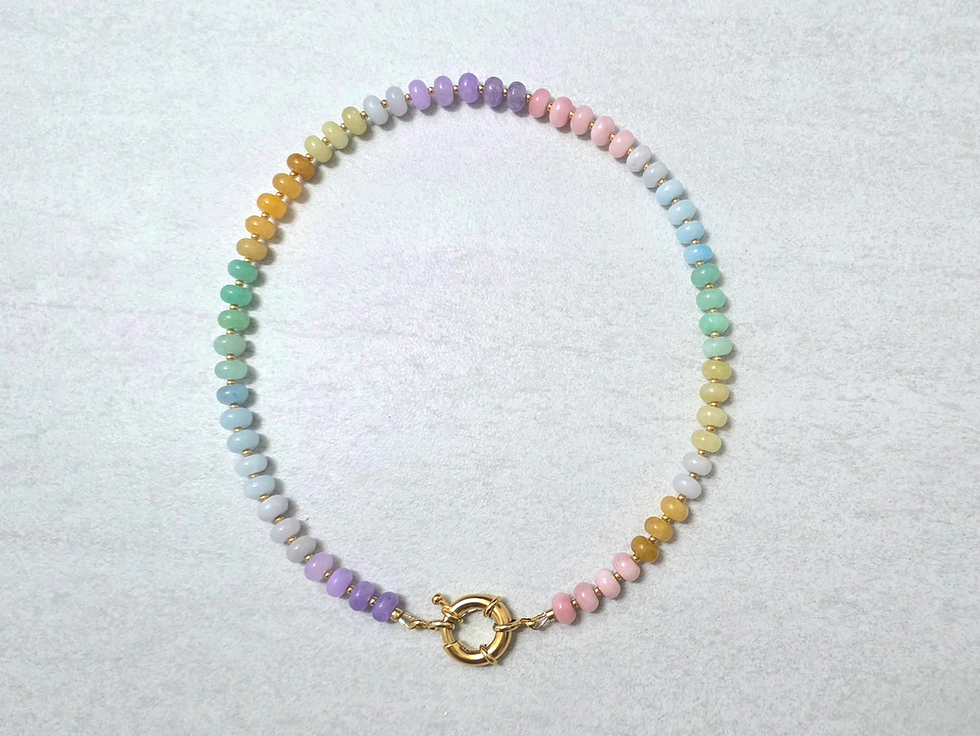 Rondelle Natural Stone Beaded Handmade Necklace Gold/Silver Spring Clasp