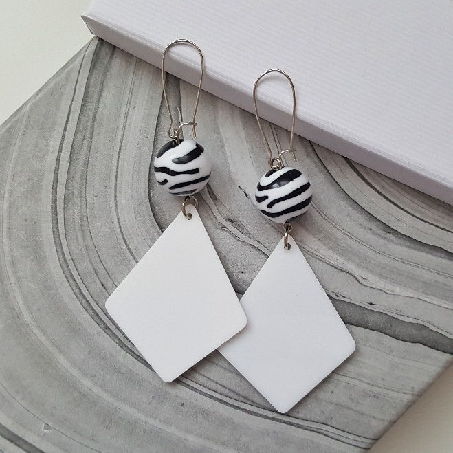 Zebra White Kite Handmade Earrings