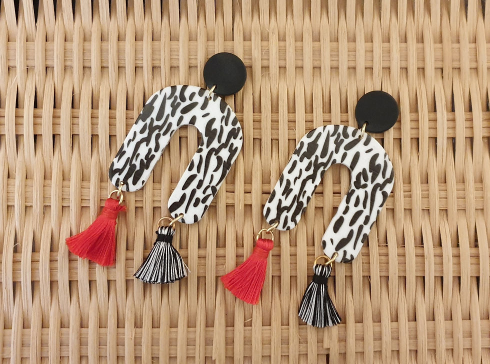 U Shape Zebra Tassel Handmade Earrings