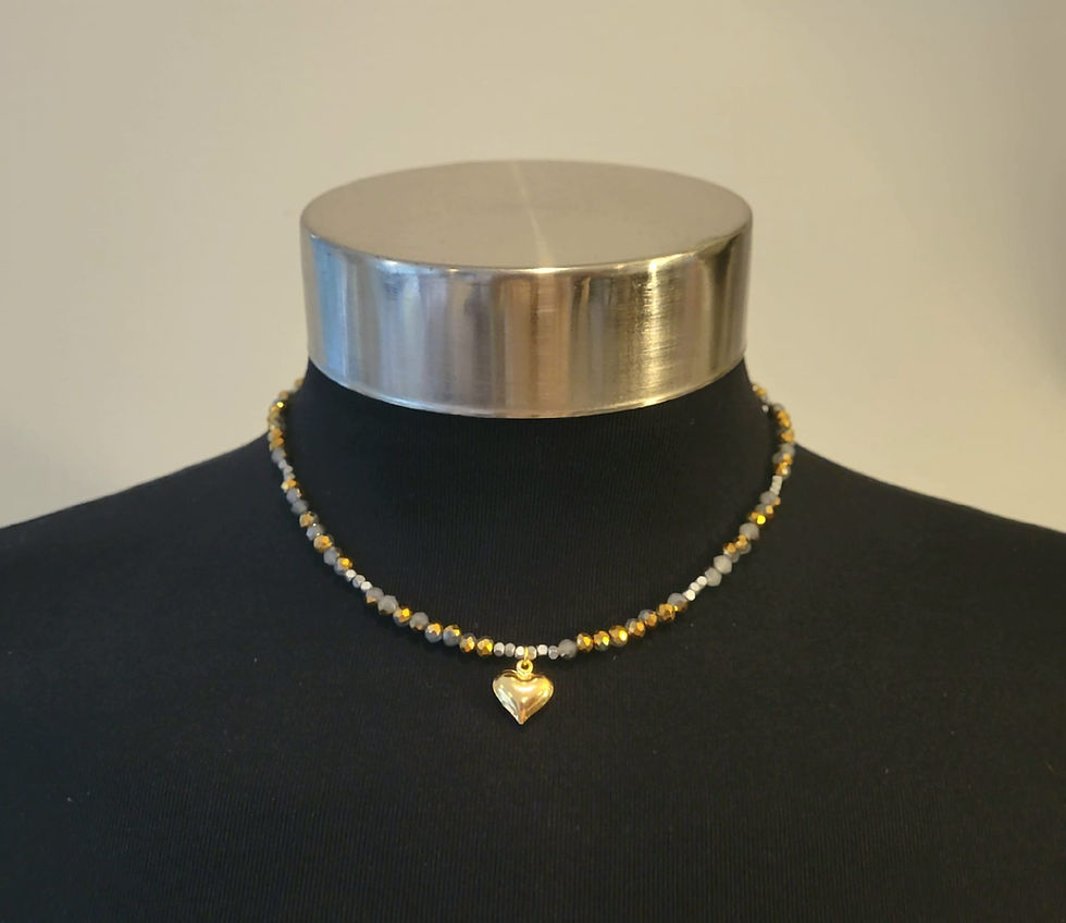 Thumbnail: Golden Plated Crystal Glass with Heart Handmade Short Necklace