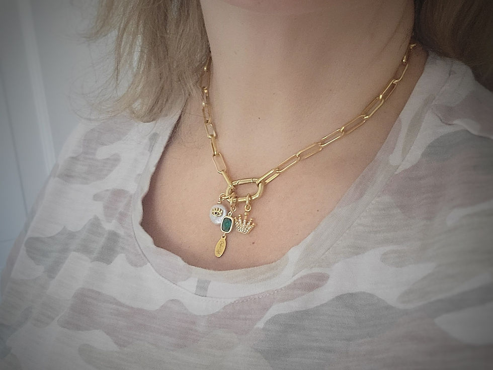 Thumbnail: 24k Gold Plated Paperclip chain Handmade Necklace with charms