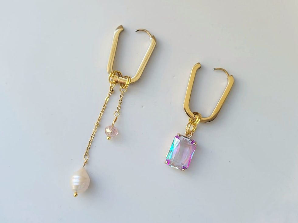 Thumbnail: Asymmetrical Hoops Handmade Earrings Crystal & Pearls
