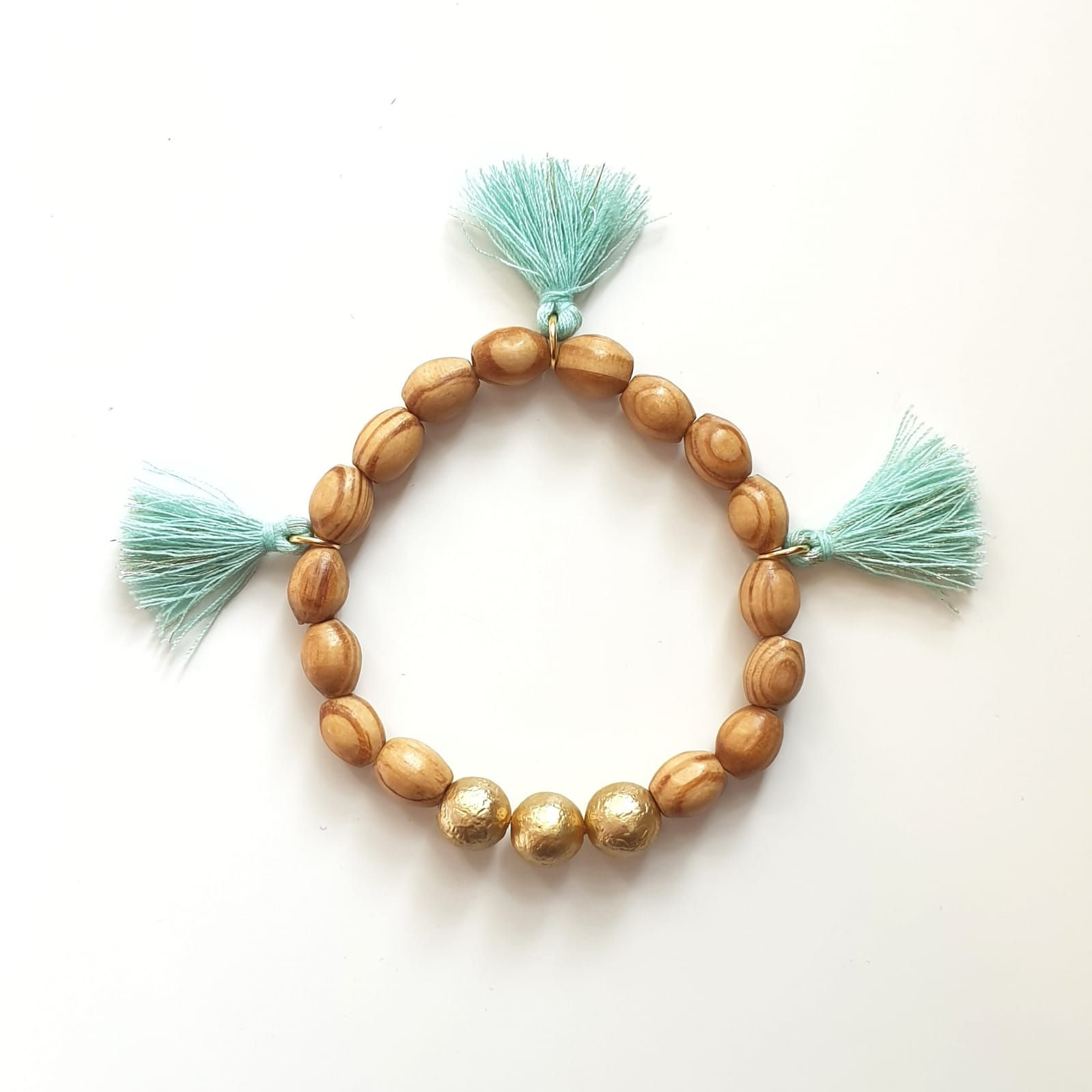 Mint Tassels and Wooden Beads Handmade Bracelet