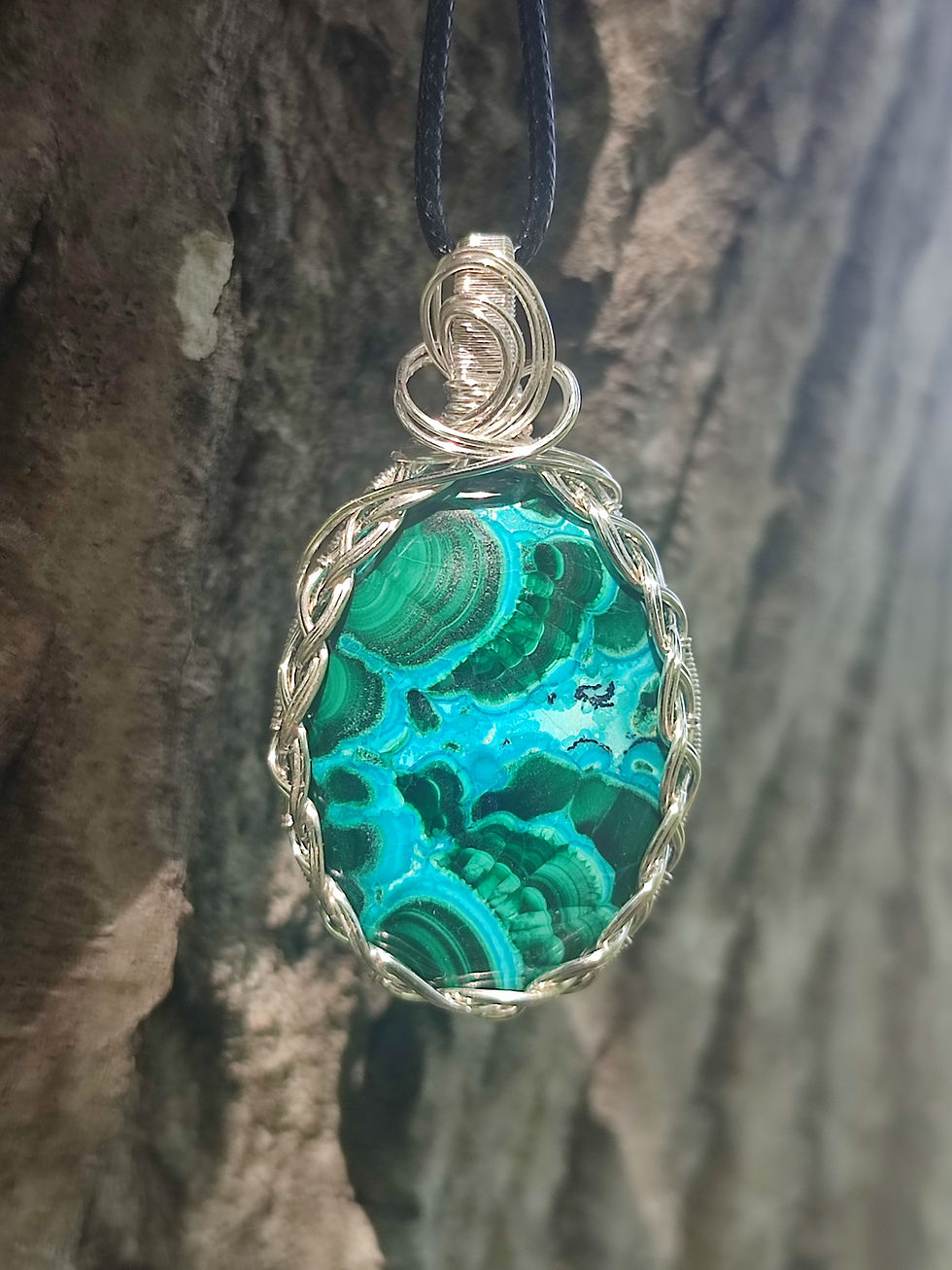 Pendentif en malachite et chrysocolle