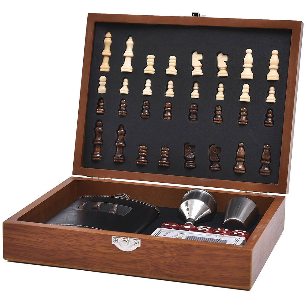Miniatura: Mad Man Game Night - Black | Chess Flask Gift Set