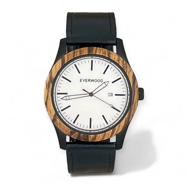 Inverness Zebrawood and White Leather Watch