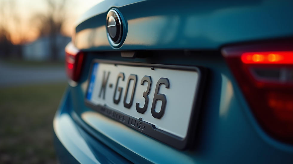Close-up view of a vehicle license plate on a car