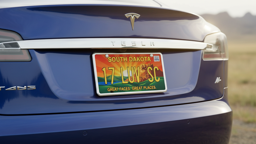 Close-up view of South Dakota vehicle license plate on a car
