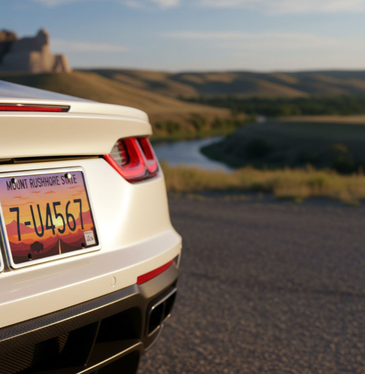 Close-up view of South Dakota vehicle license plates on a car
