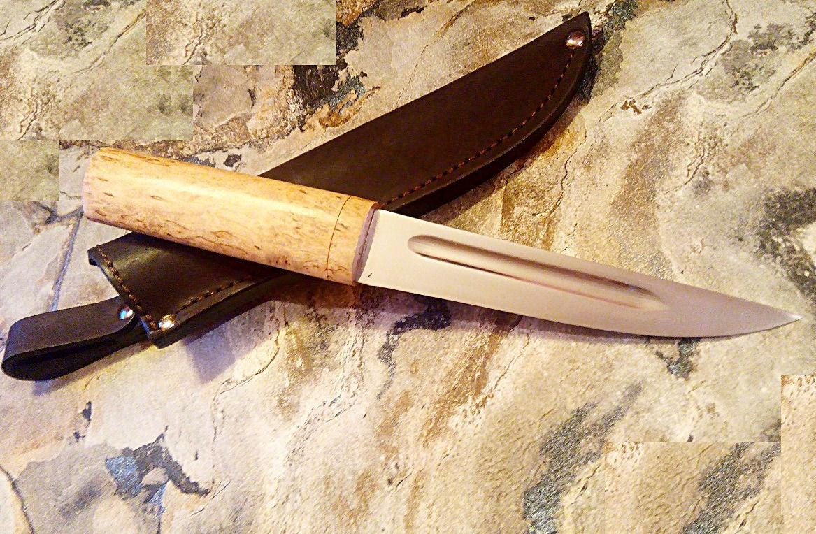 Нож "Якутский" с рукоятью из карельской березы