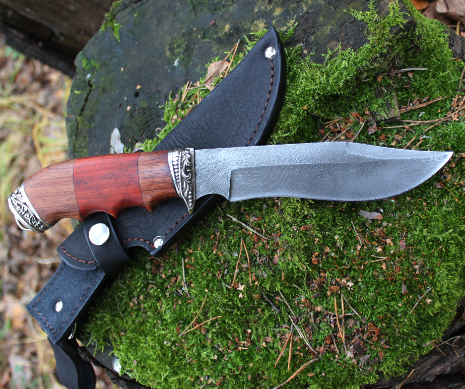 Миниатюра: Кованый нож "ЛЕШИЙ" из дамасской стали с литье из мельхиора