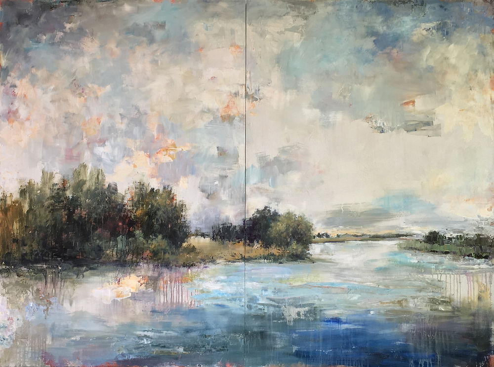 Atmospheric original contemporary acrylic painting of landscape by Tracey Lane Atlanta artist