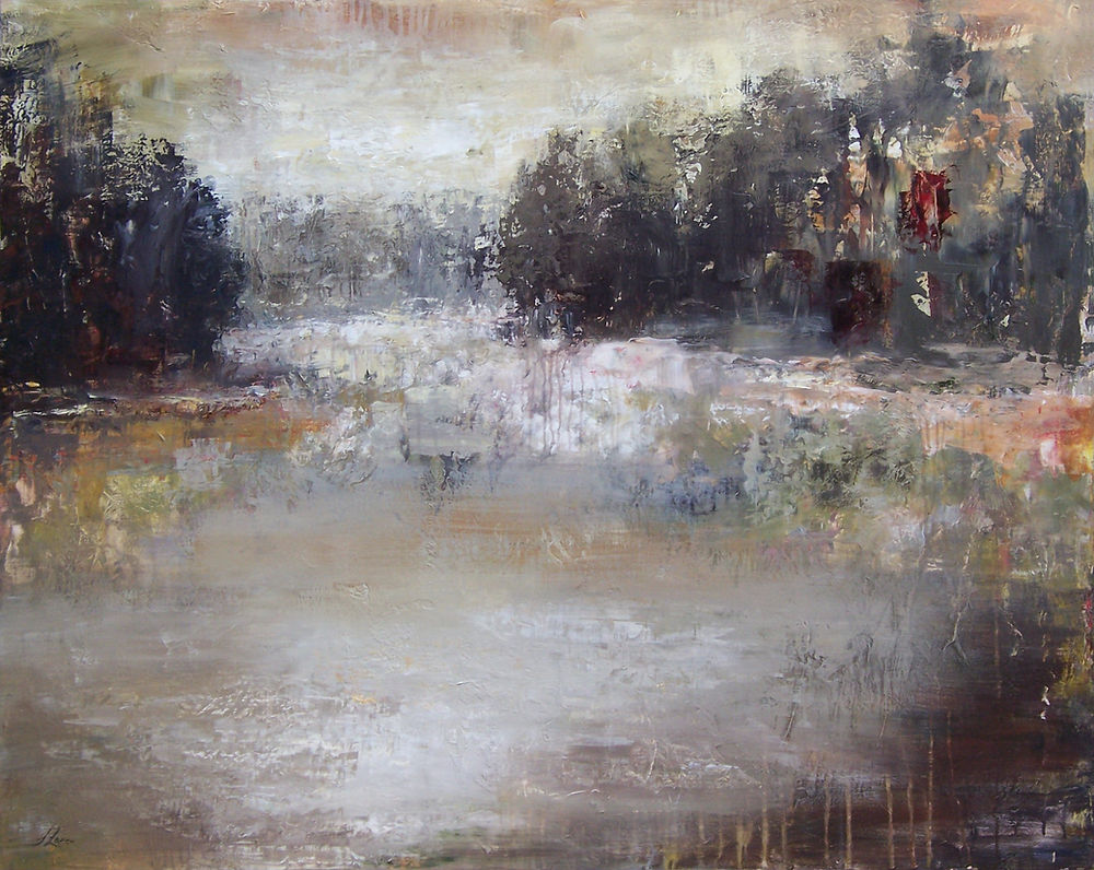 Atmospheric original contemporary acrylic painting of landscape by Tracey Lane Atlanta artist