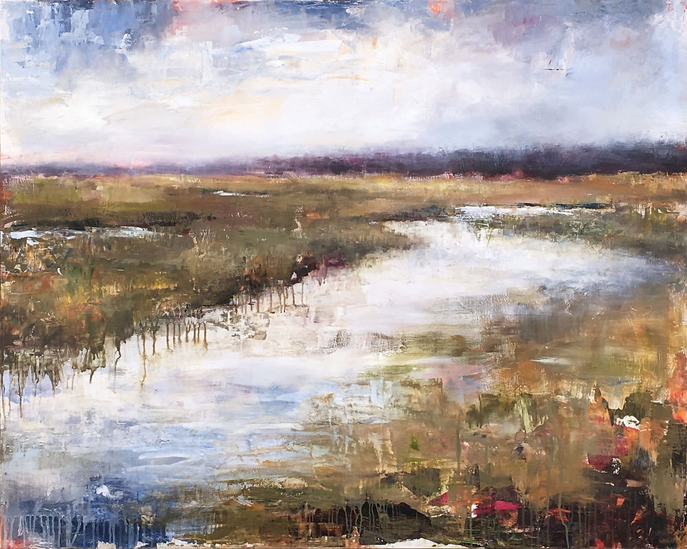 Atmospheric original contemporary acrylic painting of landscape by Tracey Lane Atlanta artist
