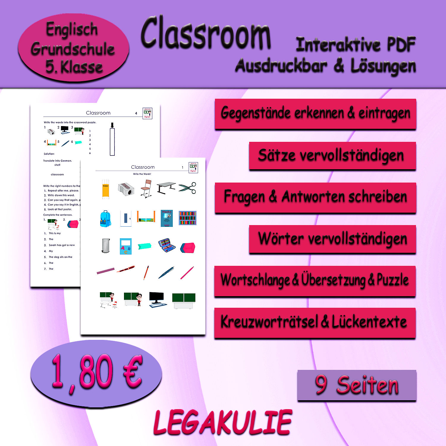 Classroom - Unterrichtsmaterial Englisch - mit Lösungen | Legakulie