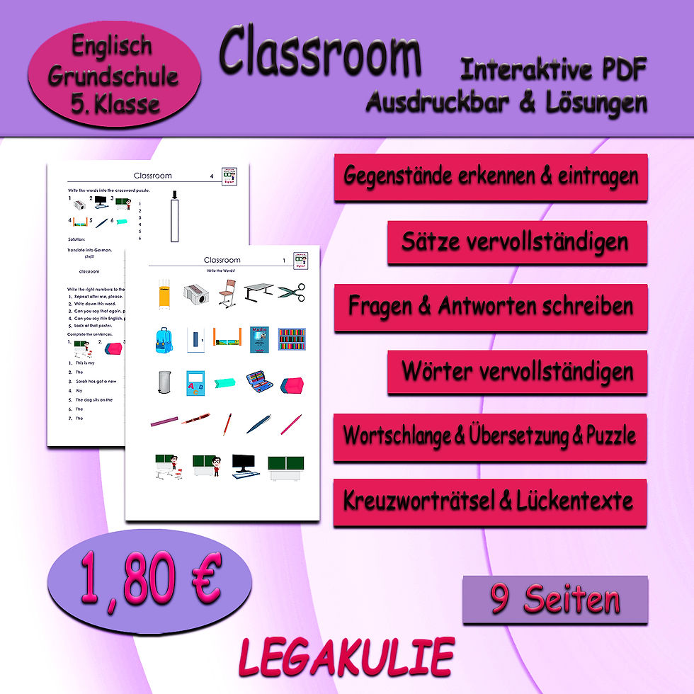 Classroom - Unterrichtsmaterial Englisch - mit Lösungen | Legakulie