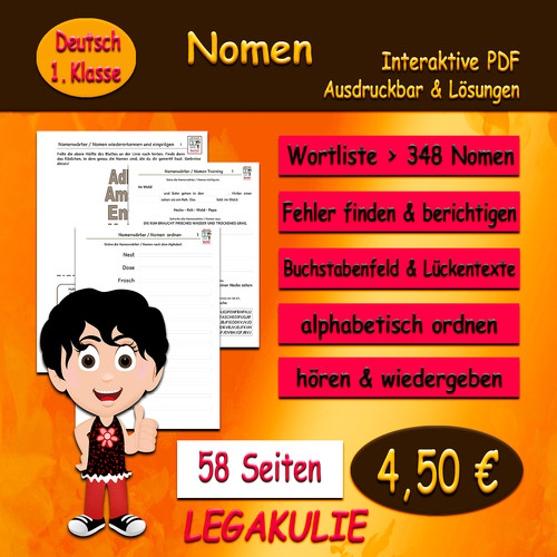 Deutsch 1.Klasse Nomen Namenwörter | interaktiv | Legakulie