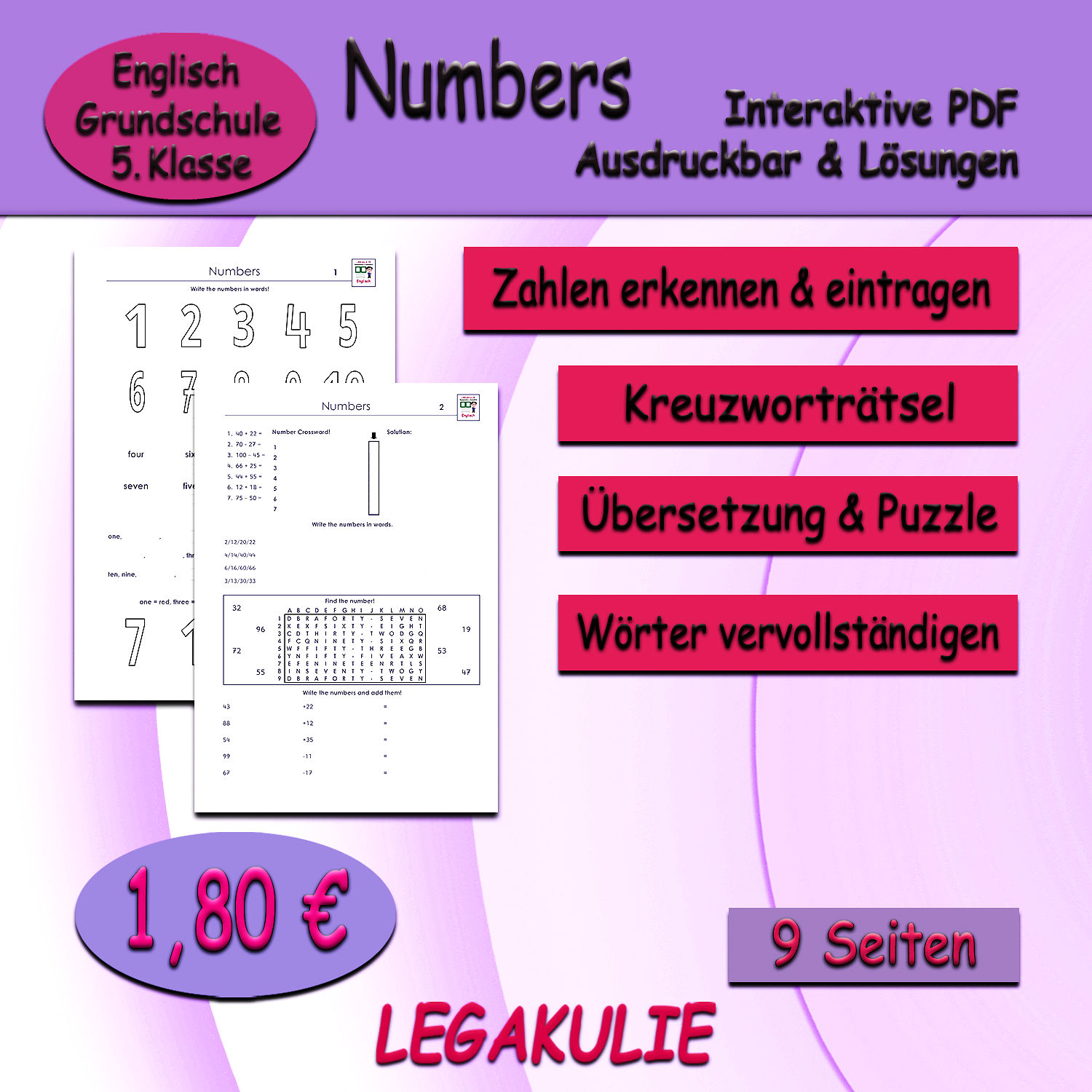 Numbers - Unterrichtsmaterial Englisch - mit Lösungen | Legakulie