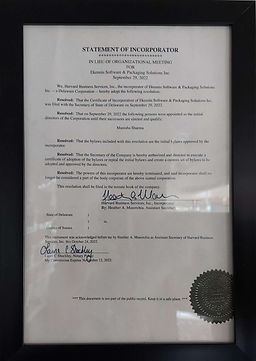 Stmt. of Incorporator Certificate