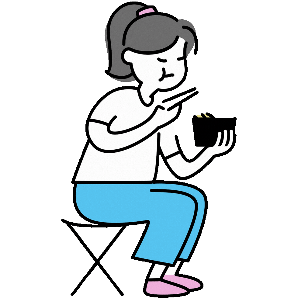 graphic art - eating hot instant food in a camping site or on a mountain