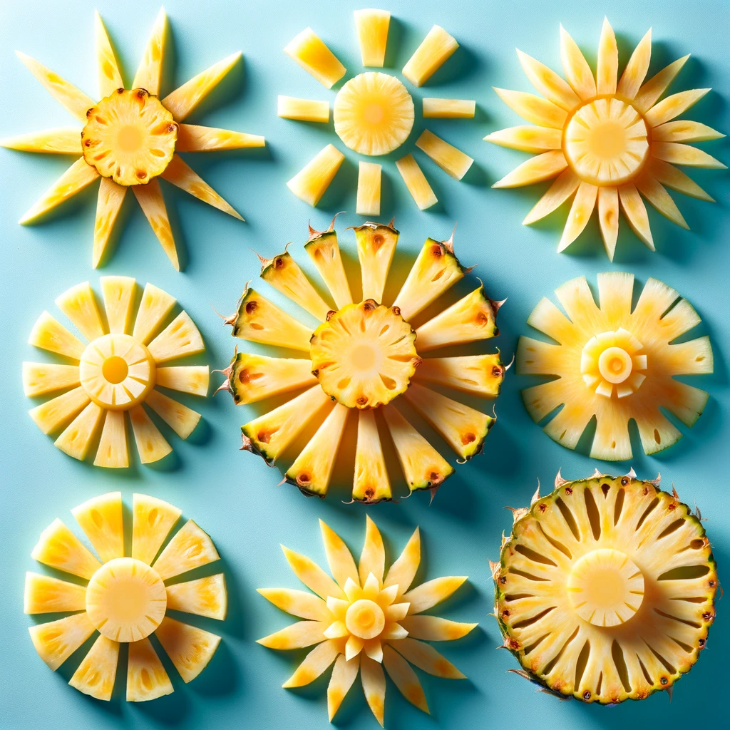 fresh pineapple sliced in the shape of the sun