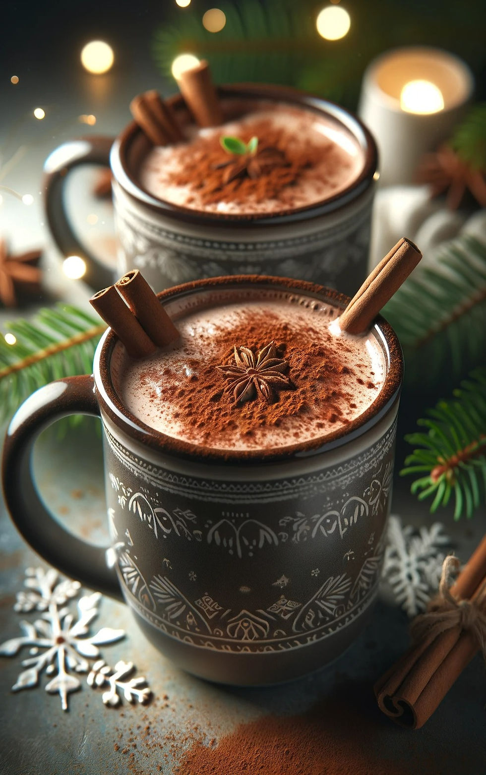 hot chocolate in holiday mugs